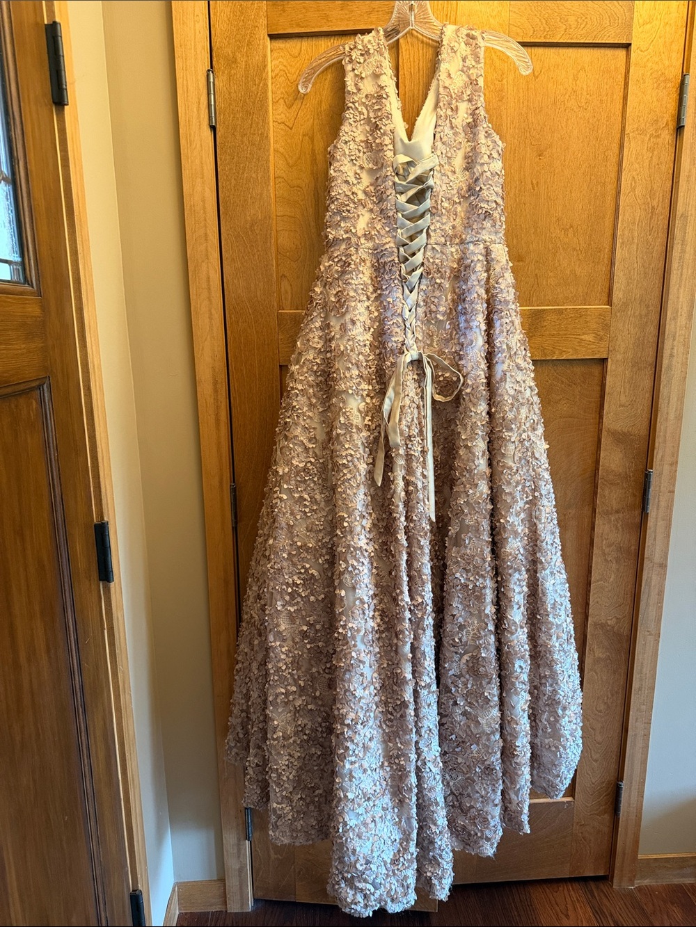Beautiful Appliqué Floral V-Neck A-Line Wedding Dress in Cream Champaign size 4 - Picture 5 of 10